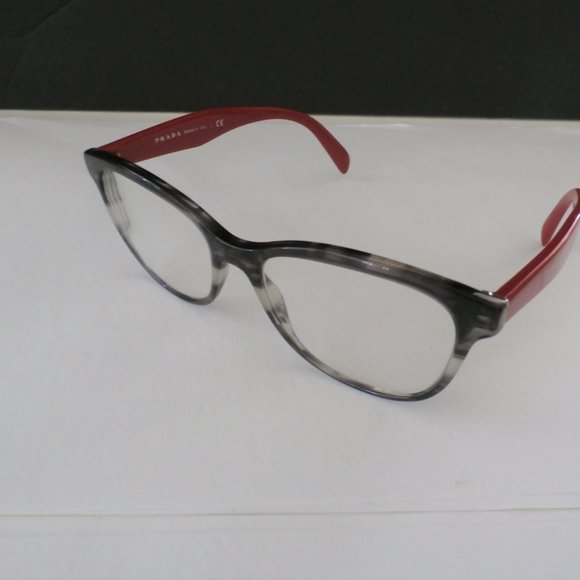 PRADA VPR 12T 257-1O1 Stripped Gray & Red Eyeglasses 140 with Case MADE IN ITALY - Picture 2 of 11